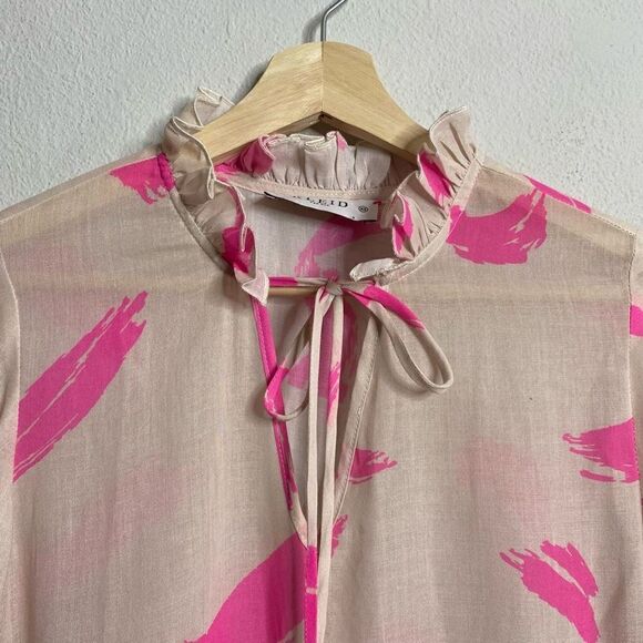 KLEID Dress Ruffle Printed Long Sleeve Pink Sheer Mini Dress Size XS - Picture 5 of 7